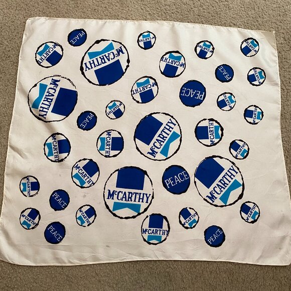 1968 Vintage E. McCarthy Political Peace/Vietnam Scarf Size: 24" Sq Polyester/Ac - Picture 1 of 7